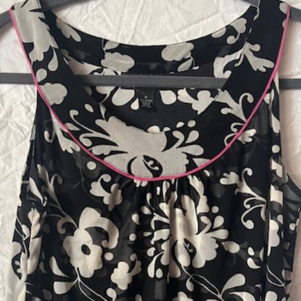 INC International Concepts Halter Top Black White floral pink trim mesh Medium M